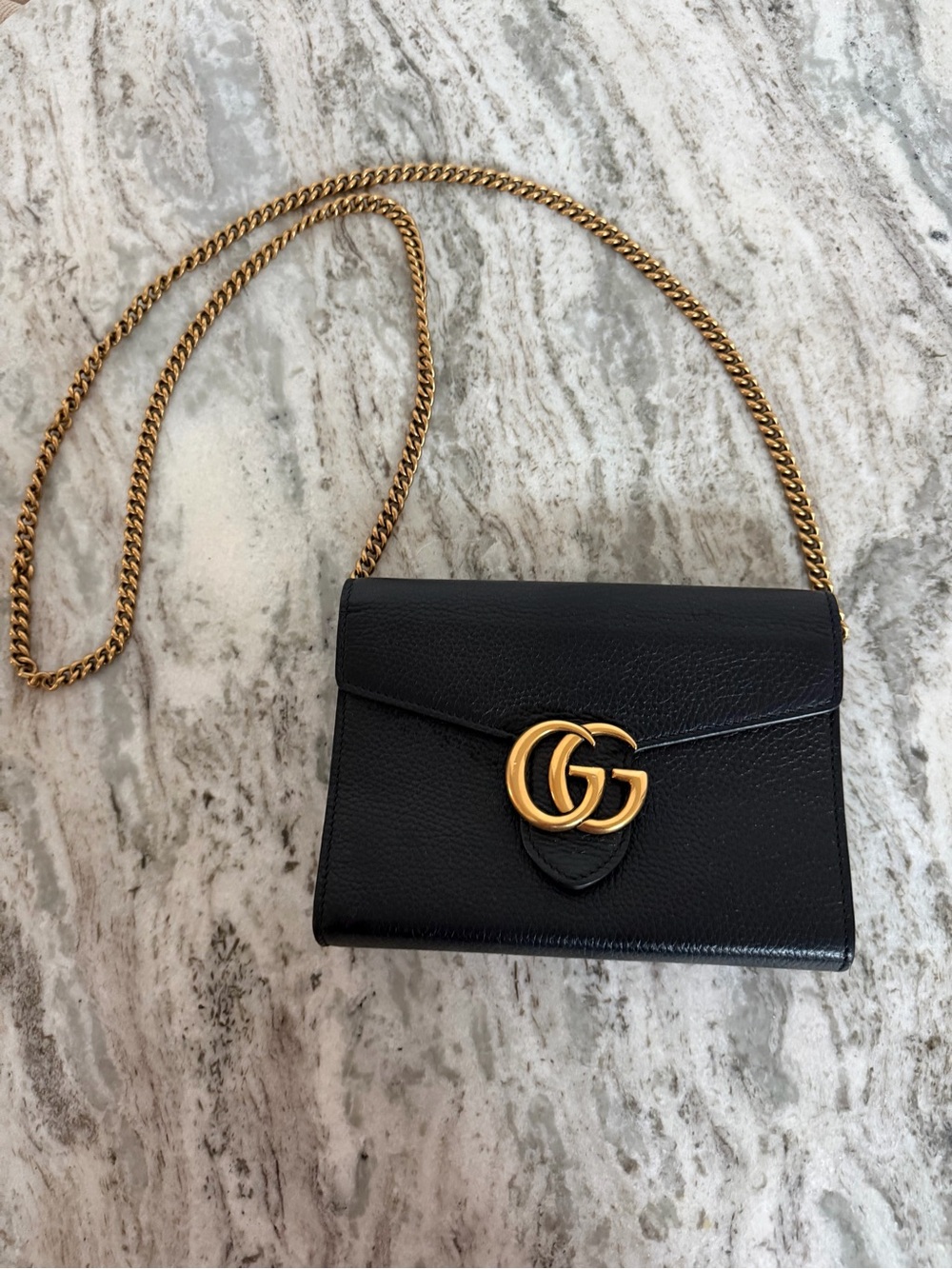 Gucci Black Leather GG Small Crossbody with Gold Chain - Picture 4 of 4